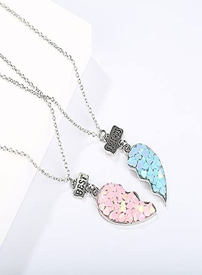 Kefley Bff Friendship Necklace for 2 Girls Matching Necklaces for Best Friends Birthday Gifts for Best Friend Puzzle Heart Necklace for 2 Teen Girls Christmas Necklaces for Bestie Blue Pink Sequin Best Friend Forever Necklace Set - Image 3